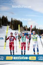 10.02.2024, Canmore, Canada (CAN): Erik Valnes (NOR), Johannes Hoesflot Klaebo (NOR), Edvin Anger (SWE), (l-r) - FIS world cup cross-country, individual sprint, Canmore (CAN). www.nordicfocus.com. © Modica/NordicFocus. Every downloaded picture is fee-liable.
