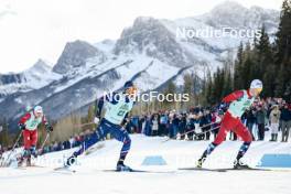 10.02.2024, Canmore, Canada (CAN): Paal Golberg (NOR), Richard Jouve (FRA), Even Northug (NOR), (l-r)  - FIS world cup cross-country, individual sprint, Canmore (CAN). www.nordicfocus.com. © Modica/NordicFocus. Every downloaded picture is fee-liable.