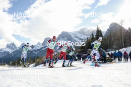 10.02.2024, Canmore, Canada (CAN): Johan Haeggstroem (SWE), Haavard Solaas Taugboel (NOR), Johannes Hoesflot Klaebo (NOR), Lucas Chanavat (FRA), Edvin Anger (SWE), (l-r)  - FIS world cup cross-country, individual sprint, Canmore (CAN). www.nordicfocus.com. © Modica/NordicFocus. Every downloaded picture is fee-liable.