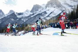 10.02.2024, Canmore, Canada (CAN): Paal Golberg (NOR), Richard Jouve (FRA), Even Northug (NOR), Elia Barp (ITA), Erik Valnes (NOR), (l-r)  - FIS world cup cross-country, individual sprint, Canmore (CAN). www.nordicfocus.com. © Modica/NordicFocus. Every downloaded picture is fee-liable.