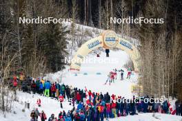 10.02.2024, Canmore, Canada (CAN): Johannes Hoesflot Klaebo (NOR), Erik Valnes (NOR), Edvin Anger (SWE), Even Northug (NOR), Elia Barp (ITA), Janik Riebli (SUI), (l-r)  - FIS world cup cross-country, individual sprint, Canmore (CAN). www.nordicfocus.com. © Modica/NordicFocus. Every downloaded picture is fee-liable.