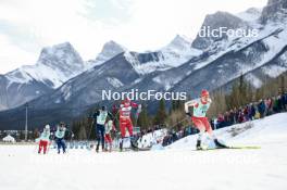 10.02.2024, Canmore, Canada (CAN): Paal Golberg (NOR), Richard Jouve (FRA), Elia Barp (ITA), Erik Valnes (NOR), Janik Riebli (SUI), (l-r)  - FIS world cup cross-country, individual sprint, Canmore (CAN). www.nordicfocus.com. © Modica/NordicFocus. Every downloaded picture is fee-liable.