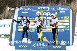 13.02.2024, Canmore, Canada (CAN): Richard Jouve (FRA), Johannes Hoesflot Klaebo (NOR), Erik Valnes (NOR), (l-r) - FIS world cup cross-country, individual sprint, Canmore (CAN). www.nordicfocus.com. © Modica/NordicFocus. Every downloaded picture is fee-liable.