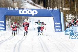 13.02.2024, Canmore, Canada (CAN): Johannes Hoesflot Klaebo (NOR), Mattis Stenshagen (NOR), Erik Valnes (NOR), Richard Jouve (FRA), Even Northug (NOR), (l-r)  - FIS world cup cross-country, individual sprint, Canmore (CAN). www.nordicfocus.com. © Modica/NordicFocus. Every downloaded picture is fee-liable.
