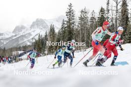 13.02.2024, Canmore, Canada (CAN): Gus Schumacher (USA), Miha Simenc (SLO), Renaud Jay (FRA), Valerio Grond (SUI), Johannes Hoesflot Klaebo (NOR), (l-r)  - FIS world cup cross-country, individual sprint, Canmore (CAN). www.nordicfocus.com. © Modica/NordicFocus. Every downloaded picture is fee-liable.