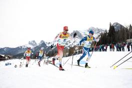 11.02.2024, Canmore, Canada (CAN): Beda Klee (SUI), Gus Schumacher (USA), Jonas Baumann (SUI), Lauri Vuorinen (FIN), (l-r)  - FIS world cup cross-country, mass, Canmore (CAN). www.nordicfocus.com. © Modica/NordicFocus. Every downloaded picture is fee-liable.