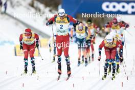 11.02.2024, Canmore, Canada (CAN): Mattis Stenshagen (NOR), Paal Golberg (NOR), Johannes Hoesflot Klaebo (NOR), (l-r)  - FIS world cup cross-country, mass, Canmore (CAN). www.nordicfocus.com. © Modica/NordicFocus. Every downloaded picture is fee-liable.