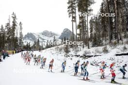 11.02.2024, Canmore, Canada (CAN): Lauri Vuorinen (FIN), Elia Barp (ITA), Jules Lapierre (FRA), Hugo Lapalus (FRA), Beda Klee (SUI), Johannes Hoesflot Klaebo (NOR), Simone Dapra (ITA), (l-r)  - FIS world cup cross-country, mass, Canmore (CAN). www.nordicfocus.com. © Modica/NordicFocus. Every downloaded picture is fee-liable.