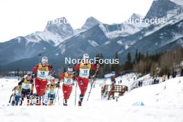 11.02.2024, Canmore, Canada (CAN): Laura Gimmler (GER), Tiril Udnes Weng (NOR), Patricija Eiduka (LAT), Lotta Udnes Weng (NOR), Anne Kjersti Kalvaa (NOR), (l-r)  - FIS world cup cross-country, mass, Canmore (CAN). www.nordicfocus.com. © Modica/NordicFocus. Every downloaded picture is fee-liable.