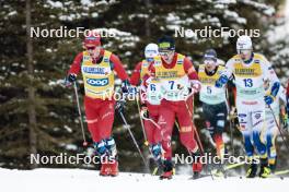 11.02.2024, Canmore, Canada (CAN): Harald Oestberg Amundsen (NOR), Mika Vermeulen (AUT), William Poromaa (SWE), (l-r)  - FIS world cup cross-country, mass, Canmore (CAN). www.nordicfocus.com. © Modica/NordicFocus. Every downloaded picture is fee-liable.