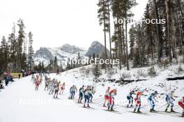 11.02.2024, Canmore, Canada (CAN): Hugo Lapalus (FRA), Beda Klee (SUI), Johannes Hoesflot Klaebo (NOR), Simone Dapra (ITA), Martin Loewstroem Nyenget (NOR), Antoine Cyr (CAN), William Poromaa (SWE), (l-r)  - FIS world cup cross-country, mass, Canmore (CAN). www.nordicfocus.com. © Modica/NordicFocus. Every downloaded picture is fee-liable.