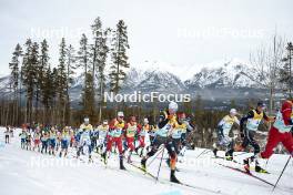11.02.2024, Canmore, Canada (CAN): Andrew Musgrave (GBR), Calle Halfvarsson (SWE), Didrik Toenseth (NOR), Harald Oestberg Amundsen (NOR), Johannes Hoesflot Klaebo (NOR), Florian Notz (GER), Antoine Cyr (CAN), William Poromaa (SWE), Friedrich Moch (GER), (l-r), (l-r)  - FIS world cup cross-country, mass, Canmore (CAN). www.nordicfocus.com. © Modica/NordicFocus. Every downloaded picture is fee-liable.
