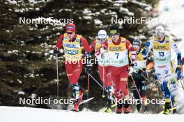 11.02.2024, Canmore, Canada (CAN): Harald Oestberg Amundsen (NOR), Martin Loewstroem Nyenget (NOR), William Poromaa (SWE), (l-r)  - FIS world cup cross-country, mass, Canmore (CAN). www.nordicfocus.com. © Modica/NordicFocus. Every downloaded picture is fee-liable.