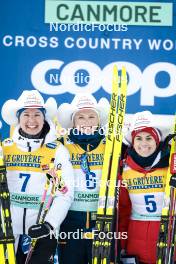 11.02.2024, Canmore, Canada (CAN): Kerttu Niskanen (FIN), Frida Karlsson (SWE), Heidi Weng (NOR), (l-r) - FIS world cup cross-country, mass, Canmore (CAN). www.nordicfocus.com. © Modica/NordicFocus. Every downloaded picture is fee-liable.