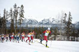 11.02.2024, Canmore, Canada (CAN): Florian Notz (GER), Antoine Cyr (CAN), Paal Golberg (NOR), Friedrich Moch (GER), Hugo Lapalus (FRA), Mattis Stenshagen (NOR), Mika Vermeulen (AUT), Erik Valnes (NOR), Martin Loewstroem Nyenget (NOR), (l-r)  - FIS world cup cross-country, mass, Canmore (CAN). www.nordicfocus.com. © Modica/NordicFocus. Every downloaded picture is fee-liable.