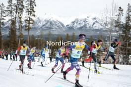 11.02.2024, Canmore, Canada (CAN): Scott James Hill (CAN), Reid Goble (USA), Niilo Moilanen (FIN), David Norris (USA), Will Koch (USA), Leo Grandbois (CAN), Florian Knopf (GER), (l-r)  - FIS world cup cross-country, mass, Canmore (CAN). www.nordicfocus.com. © Modica/NordicFocus. Every downloaded picture is fee-liable.