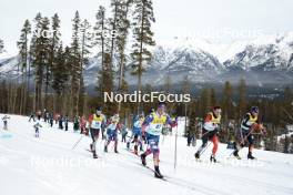 11.02.2024, Canmore, Canada (CAN): Scott James Hill (CAN), Reid Goble (USA), Niilo Moilanen (FIN), Will Koch (USA), Leo Grandbois (CAN), Florian Knopf (GER), (l-r)  - FIS world cup cross-country, mass, Canmore (CAN). www.nordicfocus.com. © Modica/NordicFocus. Every downloaded picture is fee-liable.