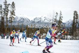 11.02.2024, Canmore, Canada (CAN): Scott James Hill (CAN), Reid Goble (USA), Niilo Moilanen (FIN), David Norris (USA), Will Koch (USA), Leo Grandbois (CAN), Florian Knopf (GER), (l-r)  - FIS world cup cross-country, mass, Canmore (CAN). www.nordicfocus.com. © Modica/NordicFocus. Every downloaded picture is fee-liable.