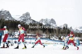 11.02.2024, Canmore, Canada (CAN): Paal Golberg (NOR), Johannes Hoesflot Klaebo (NOR), Mattis Stenshagen (NOR), William Poromaa (SWE), Harald Oestberg Amundsen (NOR), (l-r)  - FIS world cup cross-country, mass, Canmore (CAN). www.nordicfocus.com. © Modica/NordicFocus. Every downloaded picture is fee-liable.