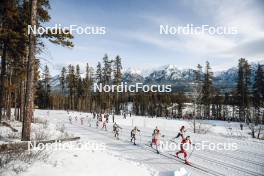 11.02.2024, Canmore, Canada (CAN): Lisa Lohmann (GER), Laura Gimmler (GER), Nadine Faehndrich (SUI), Katherine Stewart-Jones (CAN), Tiril Udnes Weng (NOR),  Delphine Claudel (FRA), (l-r)  - FIS world cup cross-country, mass, Canmore (CAN). www.nordicfocus.com. © Modica/NordicFocus. Every downloaded picture is fee-liable.