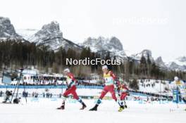 11.02.2024, Canmore, Canada (CAN): Paal Golberg (NOR), Johannes Hoesflot Klaebo (NOR), Mattis Stenshagen (NOR), William Poromaa (SWE), (l-r)  - FIS world cup cross-country, mass, Canmore (CAN). www.nordicfocus.com. © Modica/NordicFocus. Every downloaded picture is fee-liable.