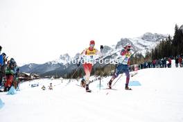 11.02.2024, Canmore, Canada (CAN): Beda Klee (SUI), Gus Schumacher (USA), (l-r)  - FIS world cup cross-country, mass, Canmore (CAN). www.nordicfocus.com. © Modica/NordicFocus. Every downloaded picture is fee-liable.