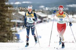 11.02.2024, Canmore, Canada (CAN): Delphine Claudel (FRA), Nadine Faehndrich (SUI), (l-r)  - FIS world cup cross-country, mass, Canmore (CAN). www.nordicfocus.com. © Modica/NordicFocus. Every downloaded picture is fee-liable.