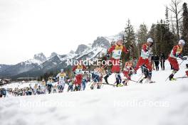 11.02.2024, Canmore, Canada (CAN): Gustaf Berglund (SWE), Elia Barp (ITA), Calle Halfvarsson (SWE), Erik Valnes (NOR), Andrew Musgrave (GBR), Johannes Hoesflot Klaebo (NOR), Paal Golberg (NOR), Martin Loewstroem Nyenget (NOR), (l-r)  - FIS world cup cross-country, mass, Canmore (CAN). www.nordicfocus.com. © Modica/NordicFocus. Every downloaded picture is fee-liable.