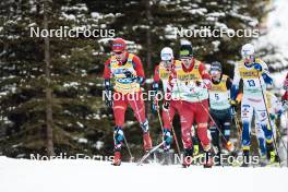 11.02.2024, Canmore, Canada (CAN): Harald Oestberg Amundsen (NOR), Mika Vermeulen (AUT), William Poromaa (SWE), (l-r)  - FIS world cup cross-country, mass, Canmore (CAN). www.nordicfocus.com. © Modica/NordicFocus. Every downloaded picture is fee-liable.