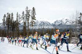 11.02.2024, Canmore, Canada (CAN): Cyril Faehndrich (SUI), Richard Jouve (FRA), Thomas Maloney Westgaard (IRL), Johan Haeggstroem (SWE), Andrew Musgrave (GBR), Simone Dapra (ITA), Jules Chappaz (FRA), Jens Burman (SWE), (l-r)  - FIS world cup cross-country, mass, Canmore (CAN). www.nordicfocus.com. © Modica/NordicFocus. Every downloaded picture is fee-liable.