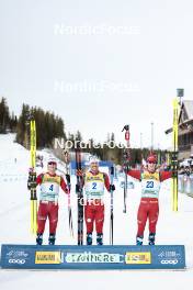 11.02.2024, Canmore, Canada (CAN): Johannes Hoesflot Klaebo (NOR), Paal Golberg (NOR), Mattis Stenshagen (NOR), (l-r) - FIS world cup cross-country, mass, Canmore (CAN). www.nordicfocus.com. © Modica/NordicFocus. Every downloaded picture is fee-liable.