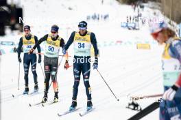 11.02.2024, Canmore, Canada (CAN): Simone Dapra (ITA), Florian Knopf (GER), Francesco De Fabiani (ITA), (l-r)  - FIS world cup cross-country, mass, Canmore (CAN). www.nordicfocus.com. © Modica/NordicFocus. Every downloaded picture is fee-liable.