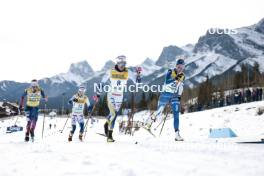 11.02.2024, Canmore, Canada (CAN): Jessie Diggins (USA), Jonna Sundling (SWE), Linn Svahn (SWE), Anne Kyllonen (FIN), (l-r)  - FIS world cup cross-country, mass, Canmore (CAN). www.nordicfocus.com. © Modica/NordicFocus. Every downloaded picture is fee-liable.