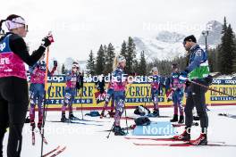 08.02.2024, Canmore, Canada (CAN): Jessie Diggins (USA), Julia Kern (USA), Rosie Brennan (USA), Lauren Jortberg (USA), (l-r)  - FIS world cup cross-country, training, Canmore (CAN). www.nordicfocus.com. © Modica/NordicFocus. Every downloaded picture is fee-liable.