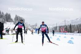 08.02.2024, Canmore, Canada (CAN): Simone Mocellini (ITA), Federico Pellegrino (ITA), (l-r)  - FIS world cup cross-country, training, Canmore (CAN). www.nordicfocus.com. © Modica/NordicFocus. Every downloaded picture is fee-liable.