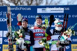 17.02.2024, Minneapolis, United States of America (USA): Federico Pellegrino (ITA), Johannes Hoesflot Klaebo (NOR), Haavard Solaas Taugboel (NOR), (l-r) - FIS world cup cross-country, individual sprint, Minneapolis (USA). www.nordicfocus.com. © Modica/NordicFocus. Every downloaded picture is fee-liable.