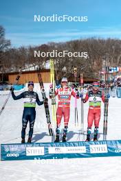 17.02.2024, Minneapolis, United States of America (USA): Federico Pellegrino (ITA), Johannes Hoesflot Klaebo (NOR), Haavard Solaas Taugboel (NOR), (l-r)  - FIS world cup cross-country, individual sprint, Minneapolis (USA). www.nordicfocus.com. © Modica/NordicFocus. Every downloaded picture is fee-liable.