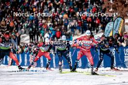 17.02.2024, Minneapolis, United States of America (USA): Antoine Cyr (CAN), Paal Golberg (NOR), Lucas Chanavat (FRA), Johannes Hoesflot Klaebo (NOR), Federico Pellegrino (ITA), (l-r)  - FIS world cup cross-country, individual sprint, Minneapolis (USA). www.nordicfocus.com. © Modica/NordicFocus. Every downloaded picture is fee-liable.