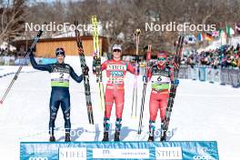 17.02.2024, Minneapolis, United States of America (USA): Federico Pellegrino (ITA), Johannes Hoesflot Klaebo (NOR), Haavard Solaas Taugboel (NOR), (l-r)  - FIS world cup cross-country, individual sprint, Minneapolis (USA). www.nordicfocus.com. © Modica/NordicFocus. Every downloaded picture is fee-liable.