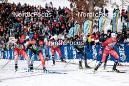 17.02.2024, Minneapolis, United States of America (USA): Antoine Cyr (CAN), Paal Golberg (NOR), Lucas Chanavat (FRA), Johannes Hoesflot Klaebo (NOR), Federico Pellegrino (ITA), (l-r)  - FIS world cup cross-country, individual sprint, Minneapolis (USA). www.nordicfocus.com. © Modica/NordicFocus. Every downloaded picture is fee-liable.