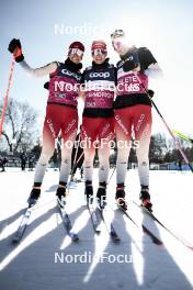 16.02.2024, Minneapolis, United States of America (USA): Alina Meier (SUI), Nadine Faehndrich (SUI), Desiree Steiner (SUI), (l-r)  - FIS world cup cross-country, training, Minneapolis (USA). www.nordicfocus.com. © Modica/NordicFocus. Every downloaded picture is fee-liable.