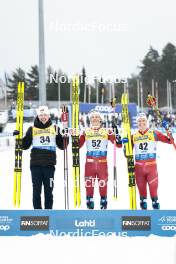 02.03.2024, Lahti, Finland (FIN): Iivo Niskanen (FIN), Johannes Hoesflot Klaebo (NOR), Martin Loewstroem Nyenget (NOR), (l-r) - FIS world cup cross-country, 20km, Lahti (FIN). www.nordicfocus.com. © Modica/NordicFocus. Every downloaded picture is fee-liable.