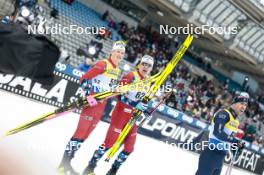 02.03.2024, Lahti, Finland (FIN): Johannes Hoesflot Klaebo (NOR), Erik Valnes (NOR), Federico Pellegrino (ITA), (l-r)  - FIS world cup cross-country, 20km, Lahti (FIN). www.nordicfocus.com. © Modica/NordicFocus. Every downloaded picture is fee-liable.