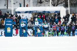 03.03.2024, Lahti, Finland (FIN): Federico Pellegrino (ITA), Renaud Jay (FRA), Jaume Pueyo (ESP), (l-r)  - FIS world cup cross-country, individual sprint, Lahti (FIN). www.nordicfocus.com. © Modica/NordicFocus. Every downloaded picture is fee-liable.