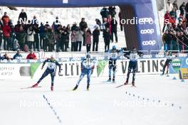 03.03.2024, Lahti, Finland (FIN): Renaud Jay (FRA), Joni Maki (FIN), Jaume Pueyo (ESP), Federico Pellegrino (ITA), (l-r)  - FIS world cup cross-country, individual sprint, Lahti (FIN). www.nordicfocus.com. © Modica/NordicFocus. Every downloaded picture is fee-liable.