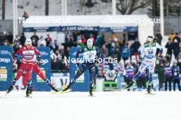 03.03.2024, Lahti, Finland (FIN): Johannes Hoesflot Klaebo (NOR), Lucas Chanavat (FRA), Johan Haeggstroem (SWE), (l-r)  - FIS world cup cross-country, individual sprint, Lahti (FIN). www.nordicfocus.com. © Modica/NordicFocus. Every downloaded picture is fee-liable.