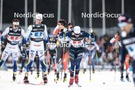 01.03.2024, Lahti, Finland (FIN): Johan Haeggstroem (SWE), Calle Halfvarsson (SWE), Renaud Jay (FRA), (l-r)  - FIS world cup cross-country, team sprint, Lahti (FIN). www.nordicfocus.com. © Modica/NordicFocus. Every downloaded picture is fee-liable.