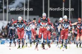01.03.2024, Lahti, Finland (FIN): Johannes Hoesflot Klaebo (NOR), Paal Golberg (NOR), Even Northug (NOR), (l-r)  - FIS world cup cross-country, team sprint, Lahti (FIN). www.nordicfocus.com. © Modica/NordicFocus. Every downloaded picture is fee-liable.