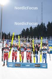 01.03.2024, Lahti, Finland (FIN): Haavard Solaas Taugboel (NOR), Even Northug (NOR), Johannes Hoesflot Klaebo (NOR), Paal Golberg (NOR), Iivo Niskanen (FIN), Lauri Vuorinen (FIN), (l-r) - FIS world cup cross-country, team sprint, Lahti (FIN). www.nordicfocus.com. © Modica/NordicFocus. Every downloaded picture is fee-liable.