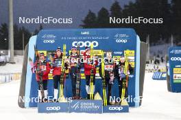 01.03.2024, Lahti, Finland (FIN): Haavard Solaas Taugboel (NOR), Even Northug (NOR), Paal Golberg (NOR), Johannes Hoesflot Klaebo (NOR), Iivo Niskanen (FIN), Lauri Vuorinen (FIN), (l-r) - FIS world cup cross-country, team sprint, Lahti (FIN). www.nordicfocus.com. © Modica/NordicFocus. Every downloaded picture is fee-liable.